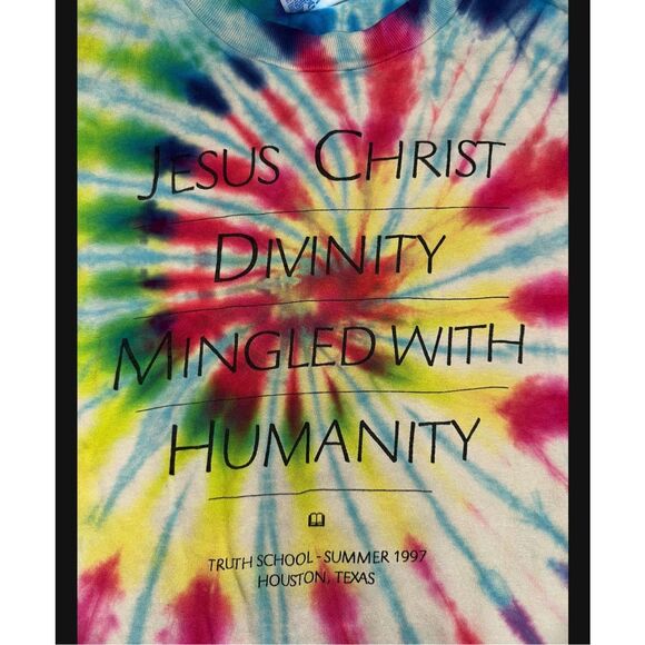 Vintage 1997 Jesus Christ Divinity Mingled With Humanity Religious Tie-Dye Tee - Picture 3 of 4